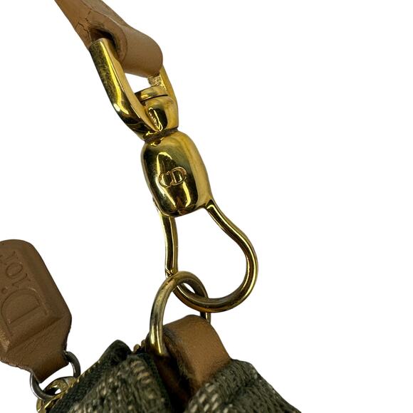 Christian Dior Mini Trotter Bag Vintage Oblique Green Shoulder Purse CD Gold Tan - Picture 6 of 12